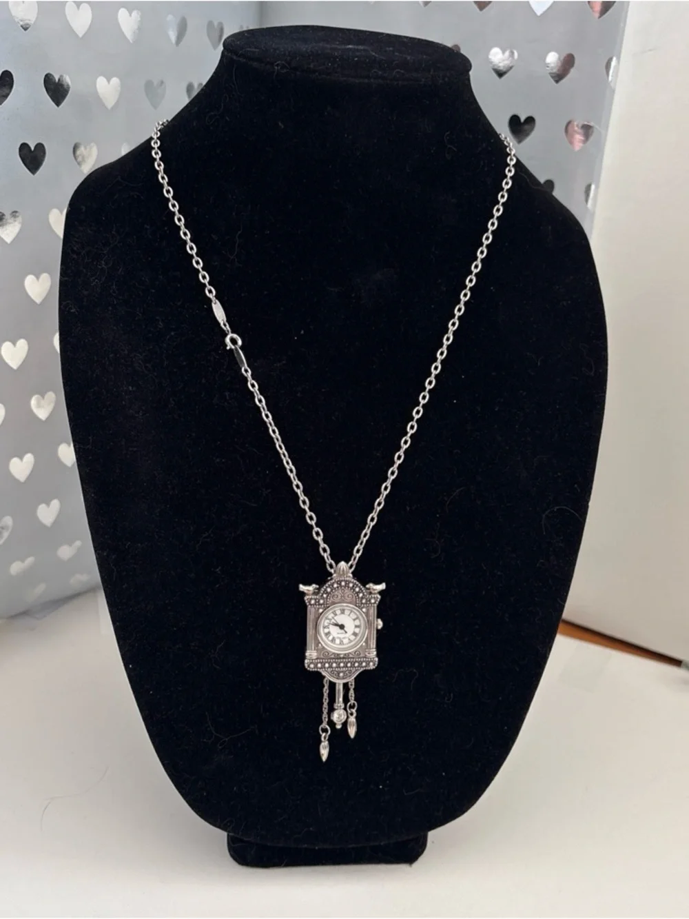 Vintage-Inspired Silver Cuckoo Clock Pendant Necklace - Silver - Picture 2 of 16